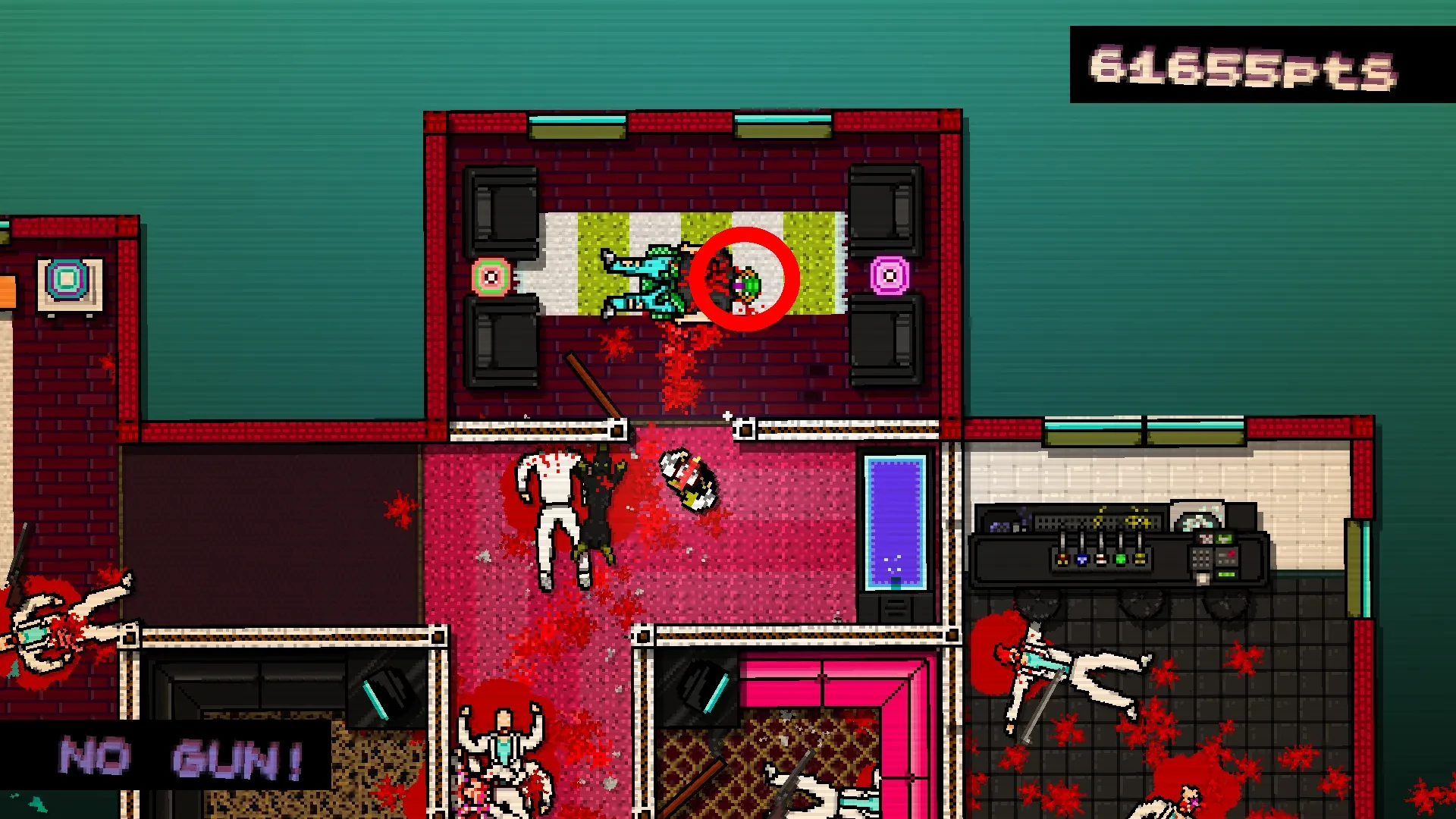 Hotline Miami screenshot showing a large body wearing a cobra mask