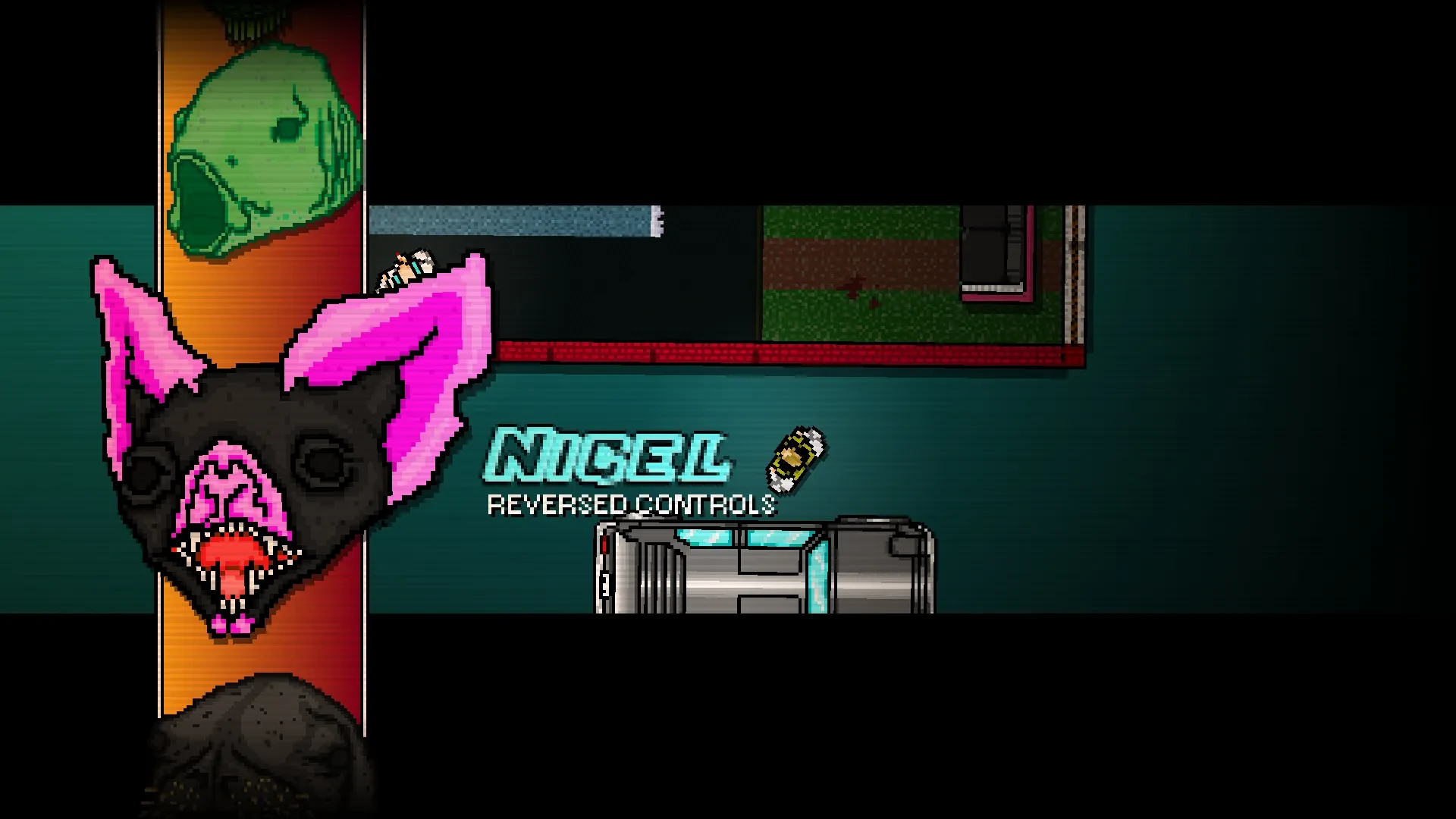 Hotline Miami screenshot showing the Nigel bat mask in the mask selection screen