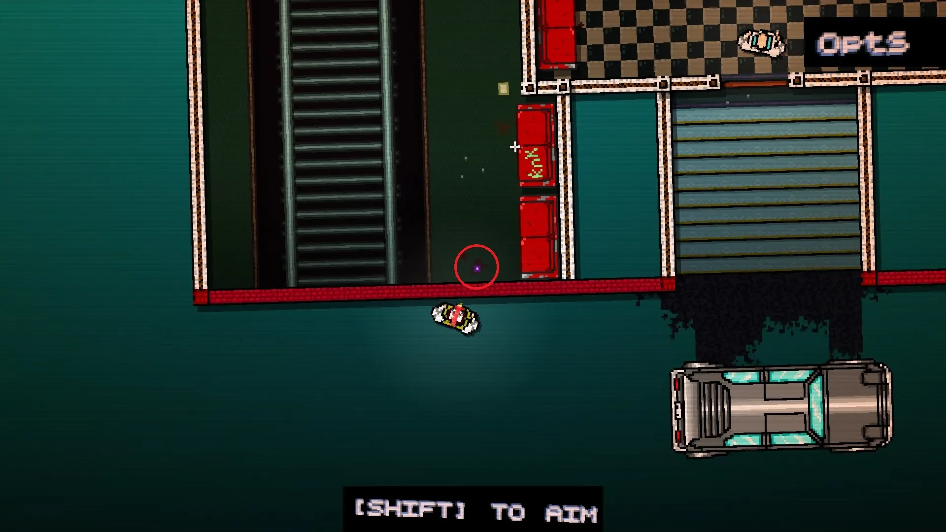 Hotline Miami screenshot showing the player standing near a puzzle piece