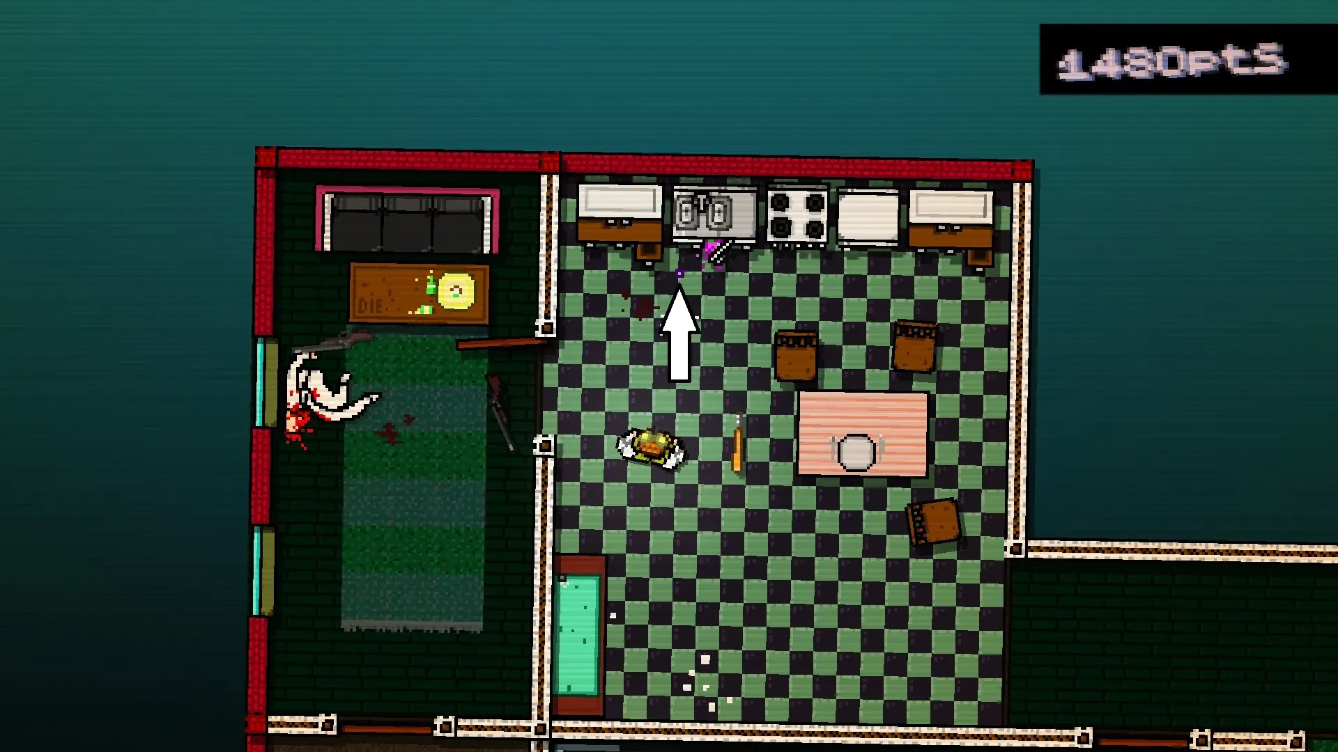 Hotline Miami screenshot showing the player standing near a puzzle piece