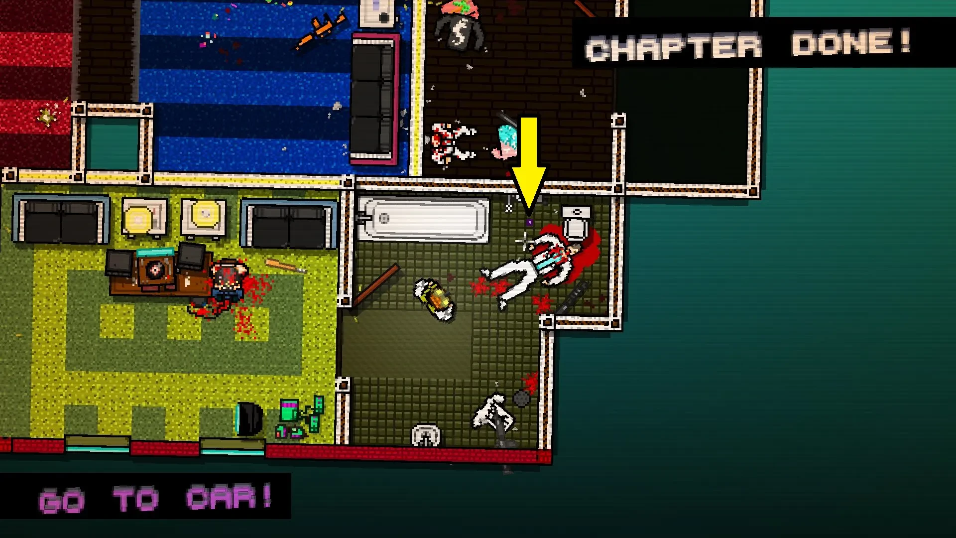 Hotline Miami screenshot showing the player standing near a puzzle piece