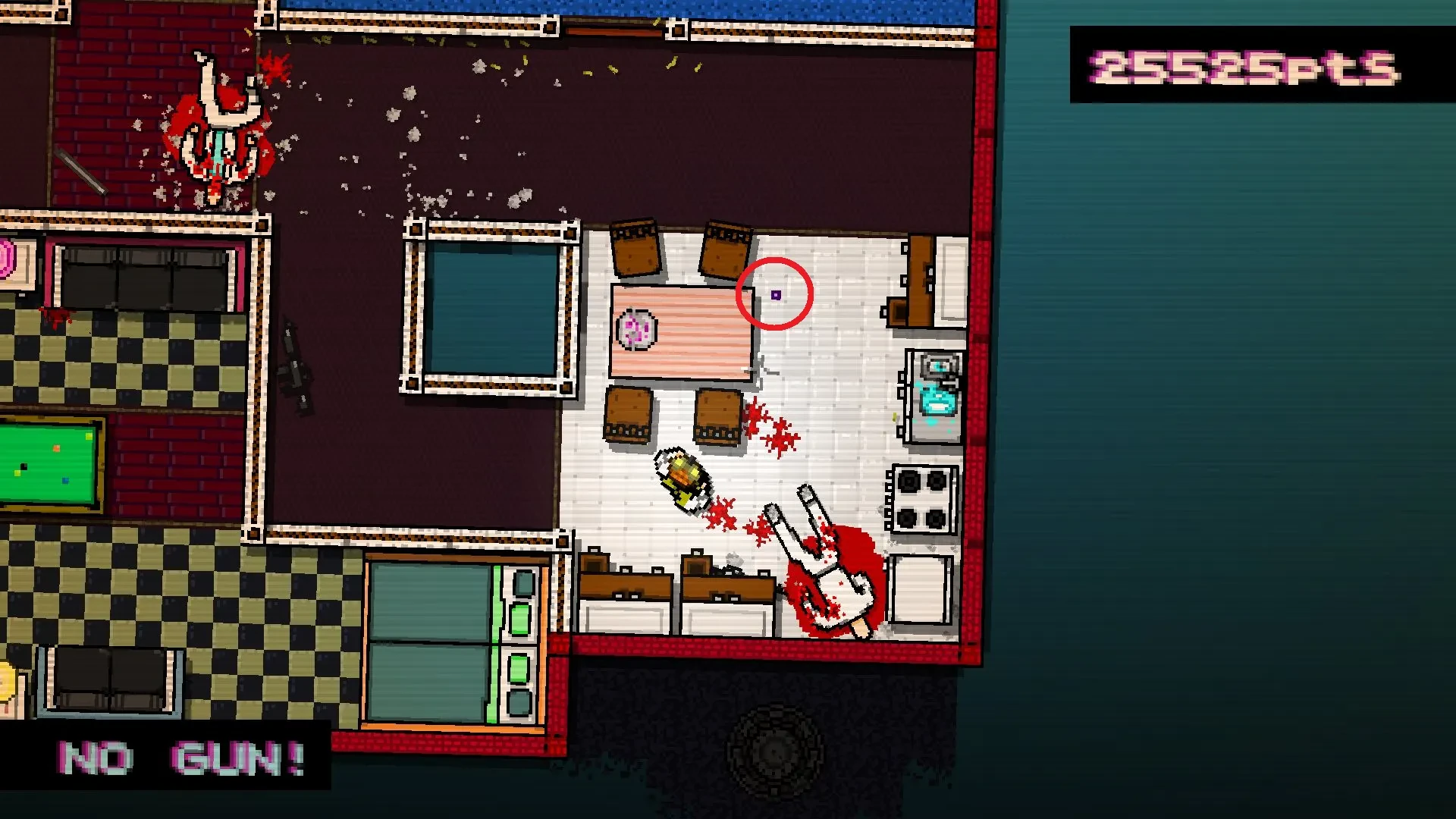 Hotline Miami screenshot showing the player standing near a puzzle piece