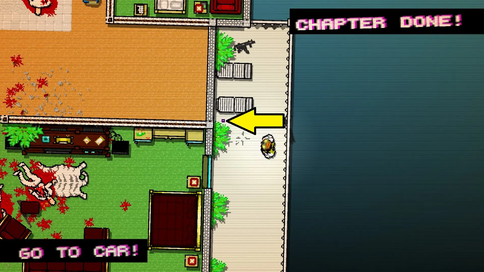 Hotline Miami screenshot showing the player standing near a puzzle piece