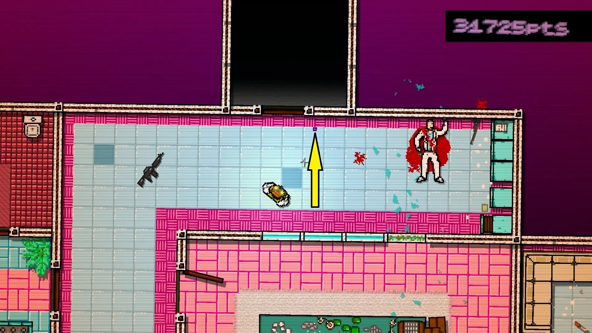 Hotline Miami screenshot showing the player standing near a puzzle piece