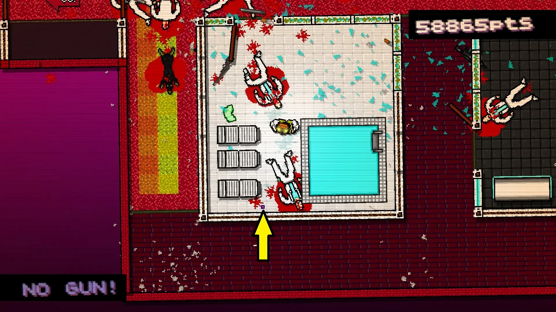 Hotline Miami screenshot showing the player standing near a puzzle piece