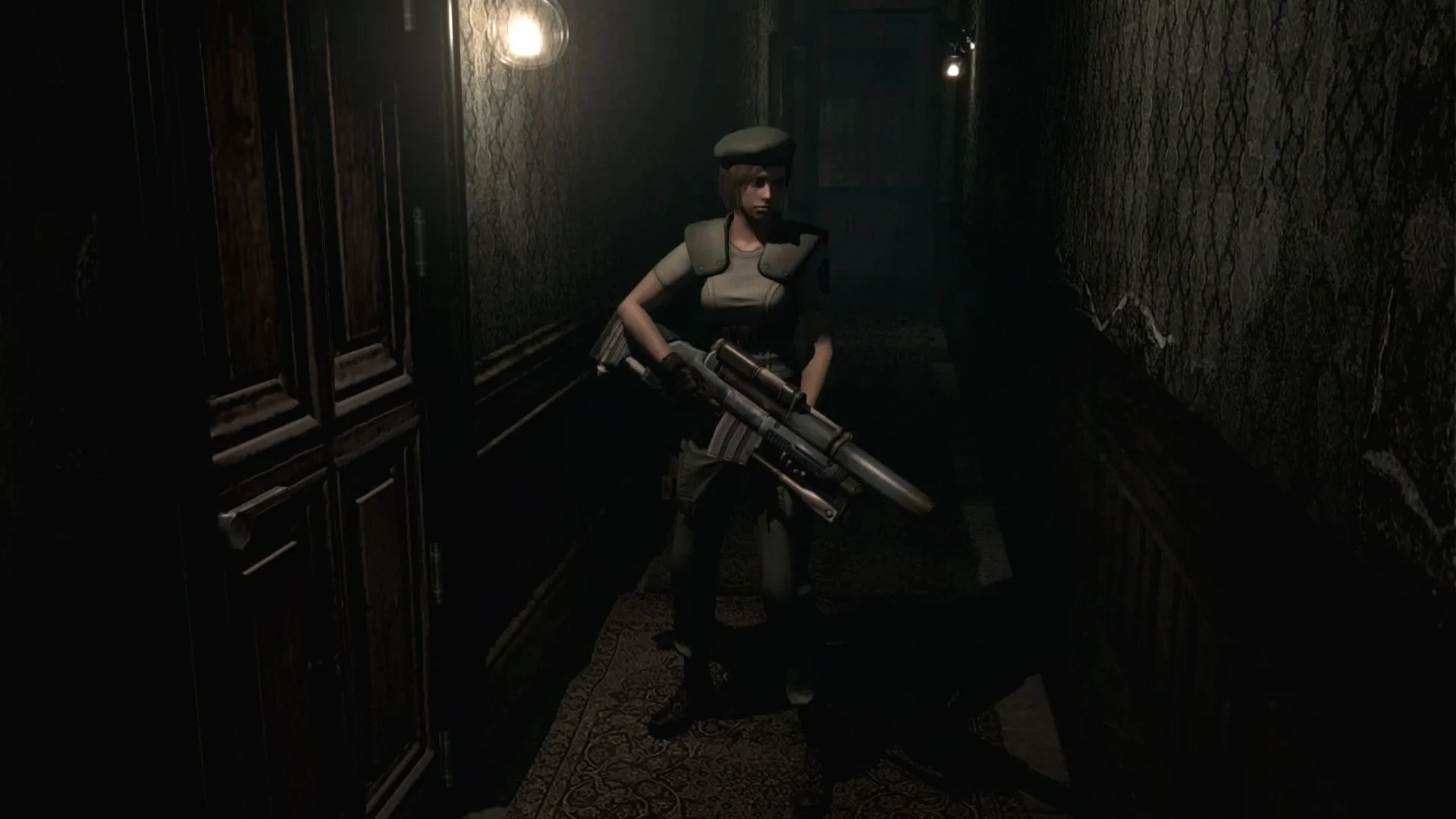 Jill holding the infinite rocket launcher in Resident Evil