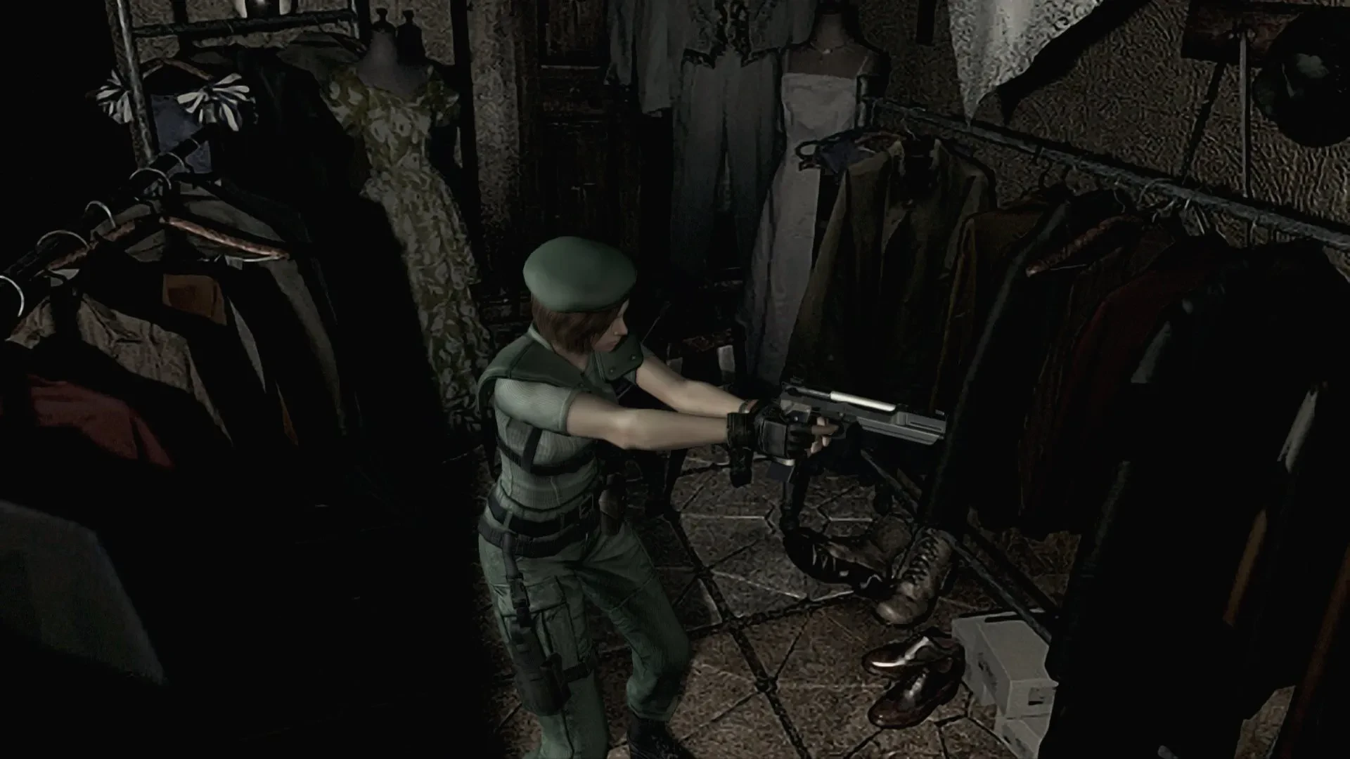 Jill holding an infinite ammo handgun in resident evil